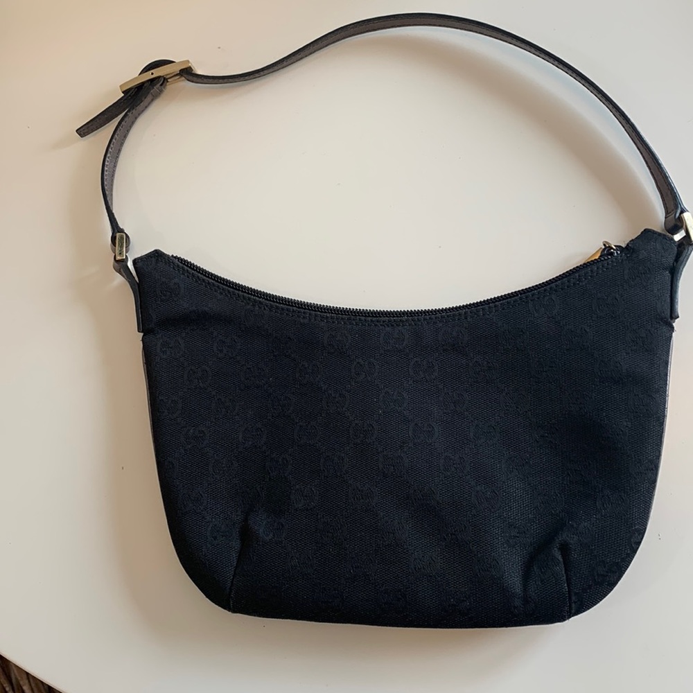 Gucci shoulder bag Black with graphite leather strap and trim